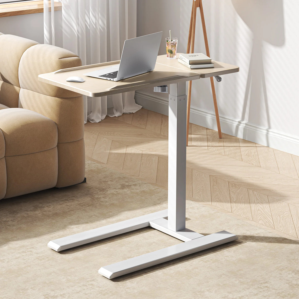 SIHOO D01 Adjustable Tilt Overbed Bedside Table with Wheels