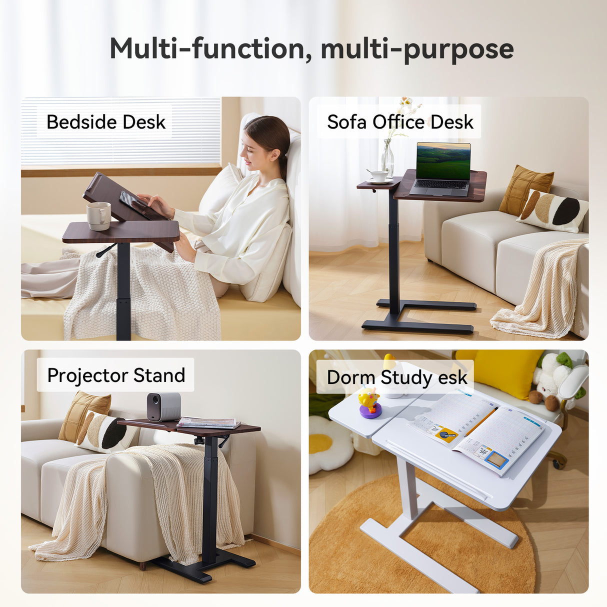 SIHOO D01 Adjustable Tilt Overbed Bedside Table with Wheels