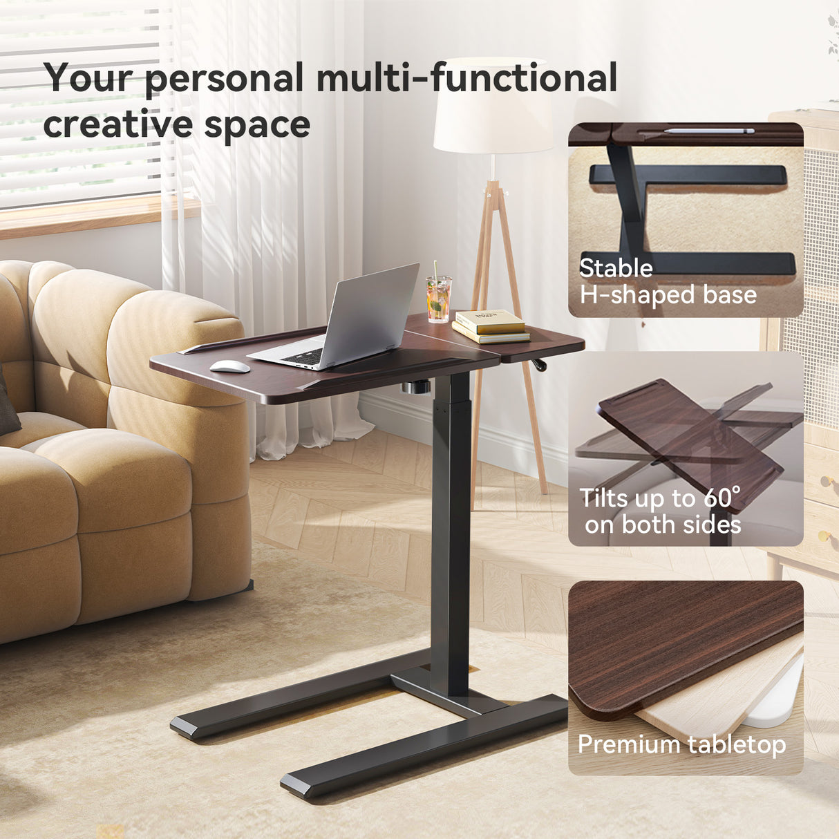 SIHOO D01 Adjustable Tilt Overbed Bedside Table with Wheels